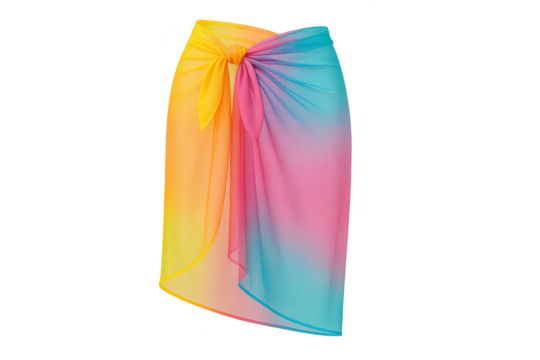 Vibrant gradient sarong beach wrap skirt isolated on transparent background