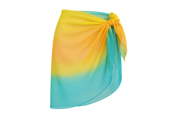 Vibrant yellow and blue ombre sarong, tied, isolated on transparent background.
