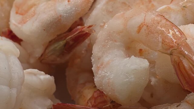 Pile of frozen shrimps. Delicious seafood, healthy snack. Nutritious food ingredient. Close-up