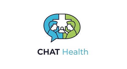 Two people converse within a speech bubble , representing health.