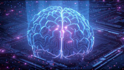 A futuristic digital brain visualizing artificial intelligence, neural networks, and data connections, blending glowing circuits, smart city elements, and advanced technology in a high-tech cyber - Powered by Adobe