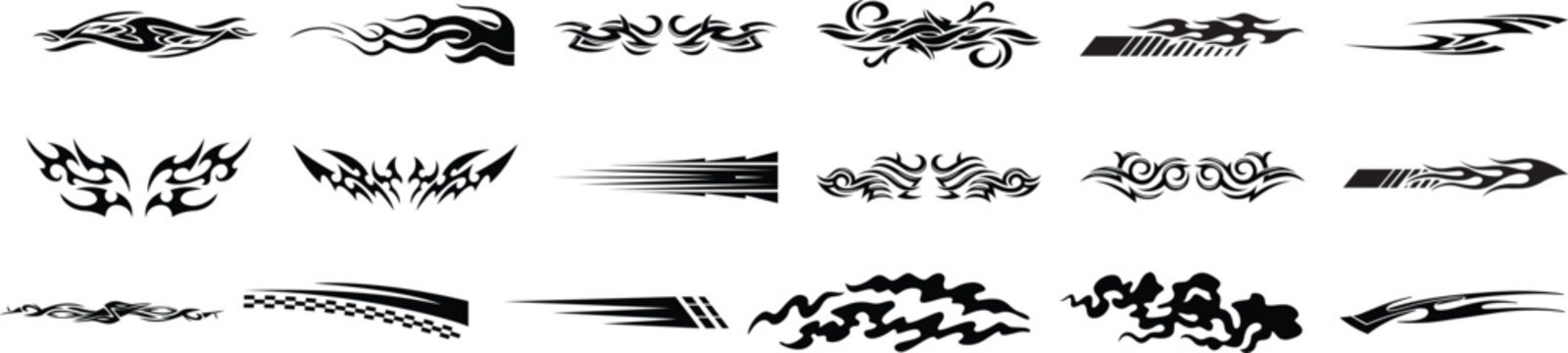 Collection of Black Tribal and Flame Style Decals for Vehicles