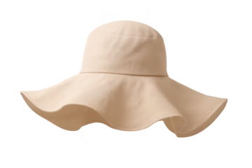 Elegant wide-brim sun hat in beige, isolated on transparent background