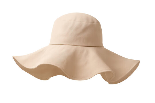Elegant wide-brim sun hat in beige, isolated on transparent background