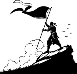 Victory Silhouette – Flag on Mountain Scene