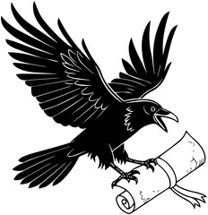 Naklejka premium Raven Silhouette – Message in Flight Scene
