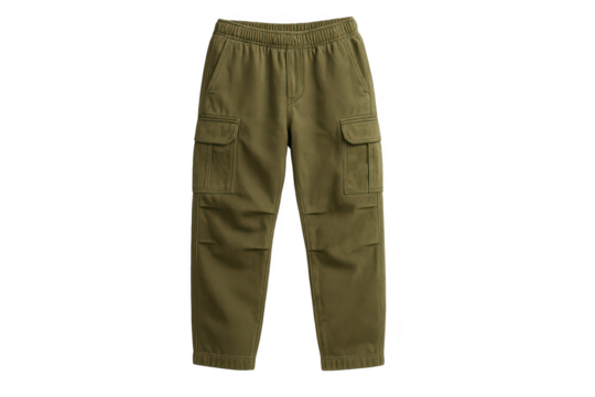 Comfortable olive green cargo pants for men isolated on a transparent background