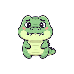 Obraz premium Cartoon illustration of a cute, sad-looking green alligator with big eyes and small teeth.