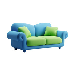 Fototapeta premium Bright Blue and Green Couch with Cushions in Modern Living Room