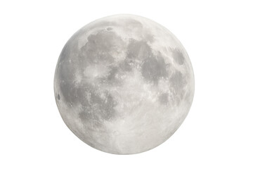 Naklejka premium Full moon rising in clear night sky, illuminating craters and vast lunar surface on transparent background