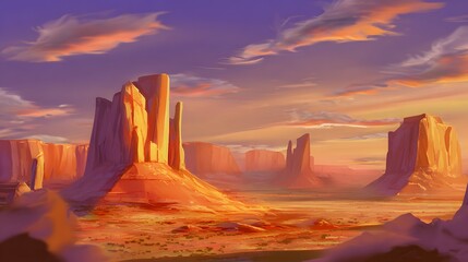 Monument Valley sunset illustration serene desert landscape dramatic twilight art print