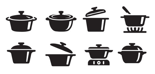 cooking pot icon set with multiple lid positions 