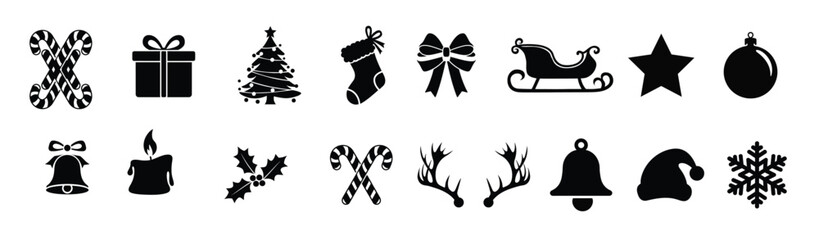 christmas icons collection silhouette set of christmas