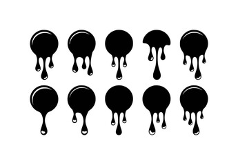 Black Dripping Circles Collection: Abstract Liquid Shapes and Droplets