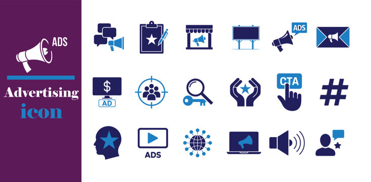 Digital Marketing Tools & Advertising Icons Set, SEO, Targeting, Analytics, Video Ads Vector Collection, vector illustration EPS 10.