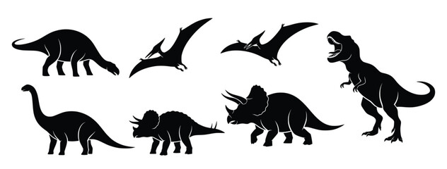 collection of dinosaur silhouettes isolated on white background .
