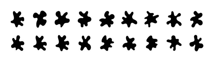 Collection of 16 Black Irregular Blob Shapes on White Background
