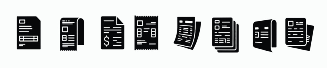 collection of invoice and receipt icons in black and white