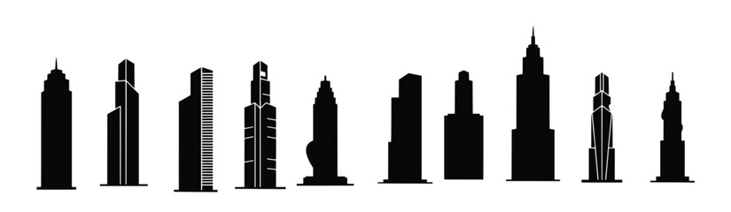  collection of isolated black building icons on white background