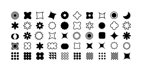 Collection of Abstract Geometric Shapes and Icons in Black and White