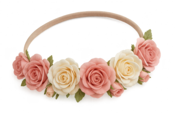 Elegant rose headband isolated on transparent background for seamless design