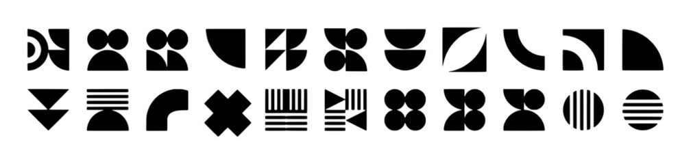 Collection of Abstract Geometric Shapes and Icons in Black and White