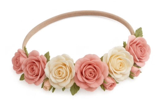 Elegant rose headband isolated on transparent background for seamless design