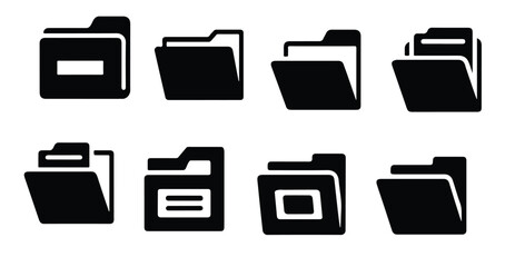 collection of solid black flat folder icons for document .