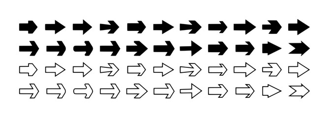 Collection of Black and White Arrow Icons Pointing Rightward