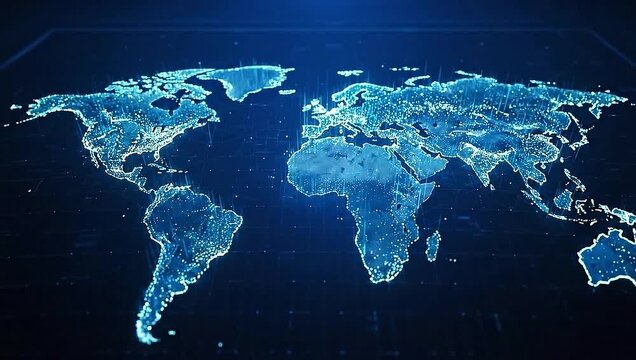 Digital World Map Showing Global Connectivity and Technological Advancements.