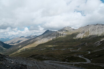 Views of the Colle dell'Agnolo mountain range in Pontechianale, in the Varaita Valley in the province of Cuneo, the Piedmontese mountains in August