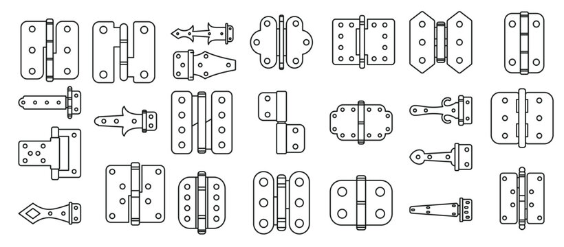 door hinges icons set door hinges connecting metal plates