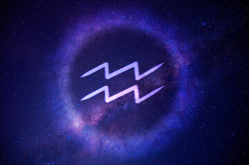 Aquarius zodiac sign on galaxy background