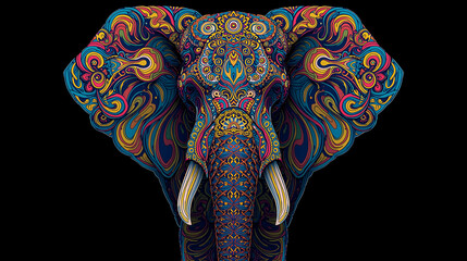 Obraz premium Vibrant patterned elephant artwork, colorful design