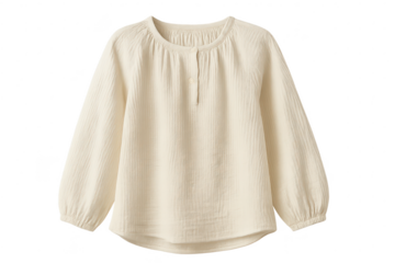 Elegant beige blouse with long sleeves isolated on transparent background, top