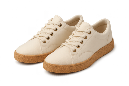 Elegant beige sneakers isolated on transparent background, fashionable footwear