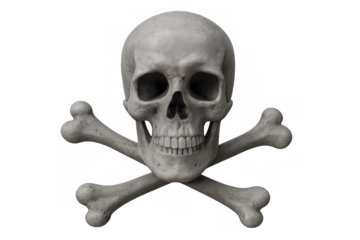 Skull and crossbones symbol representing danger, warning, death, poison, and toxicity with transparent background