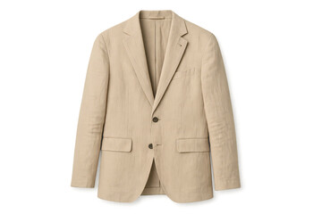 Elegant beige linen jacket isolated on transparent background, studio shot