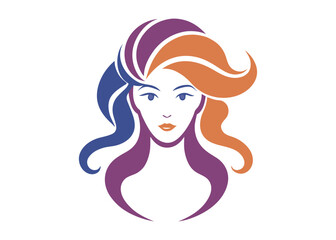 woman hairstyle logo silhouette vector illustration, hair salon logo icon vector silhouette, beauty long hair woman logo silhouette, beauty woman long hair silhouette on white background