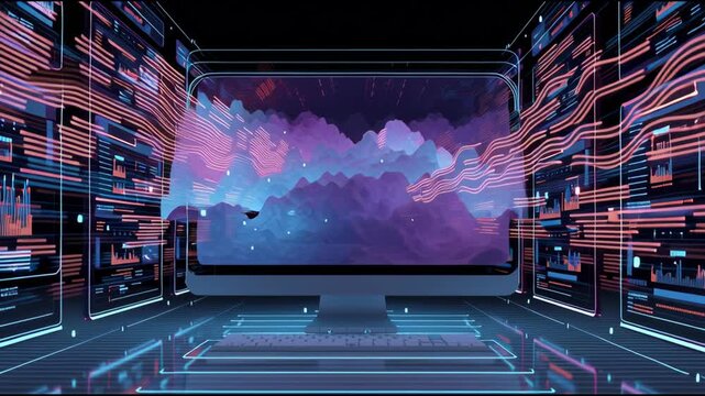 A futuristic digital brain visualizing artificial intelligence, neural networks, and data connections, blending glowing circuits, smart city elements, and advanced technology in a high-tech cyber	