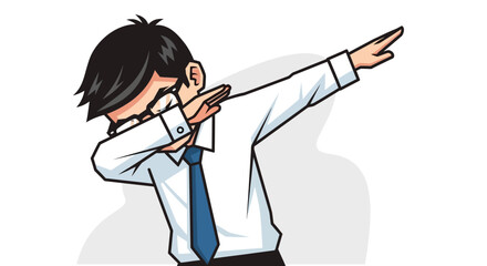 Cartoon businessman dabbing in celebration of success and modern trends illustration