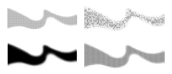 Halftone Wave Pattern. Abstract Half Tone Square Dots Wavy Background. Music Sound Wave. Vector Set.