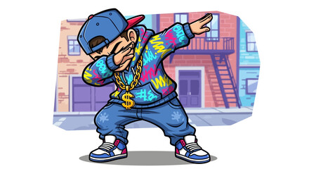 Cartoon character displaying urban youth culture with a hip hop themed illustration