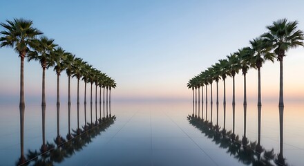 Palm Tree symmetry with pastel sky and reflection, modern tranquility