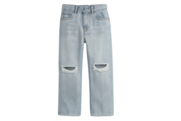 Light blue ripped jeans isolated on transparent background, stylish apparel