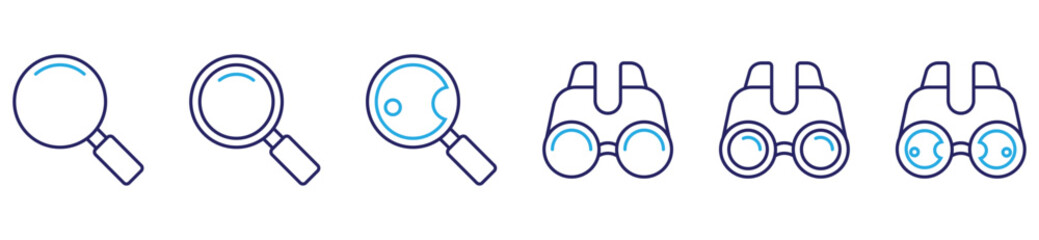 search and discovery icon set. Magnifying glass vector symbols in active and inactive styles.	
