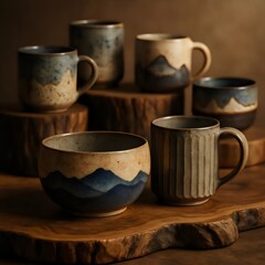 Fototapeta premium Rustic Ceramic Mugs and Bowls