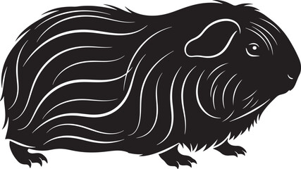 Stylized black and white guinea pig silhouette art cute rodent pet animal portrait graphic design element