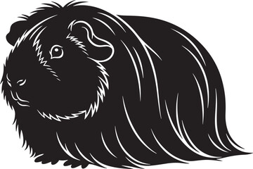 Adorable fluffy guinea pig silhouette captures the charm of small rodent pets in a stylized black and white depiction