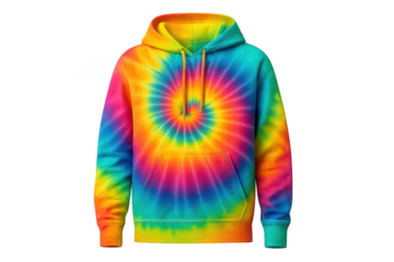 Vibrant tie-dye hoodie isolated on transparent background, colorful fashion